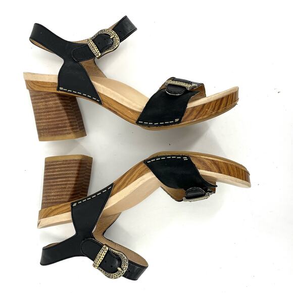 Dansko Women's‎ 9.5 EU40 Black Leather Anna Block Heeled Buckle Sandal Comfort - Picture 3 of 7